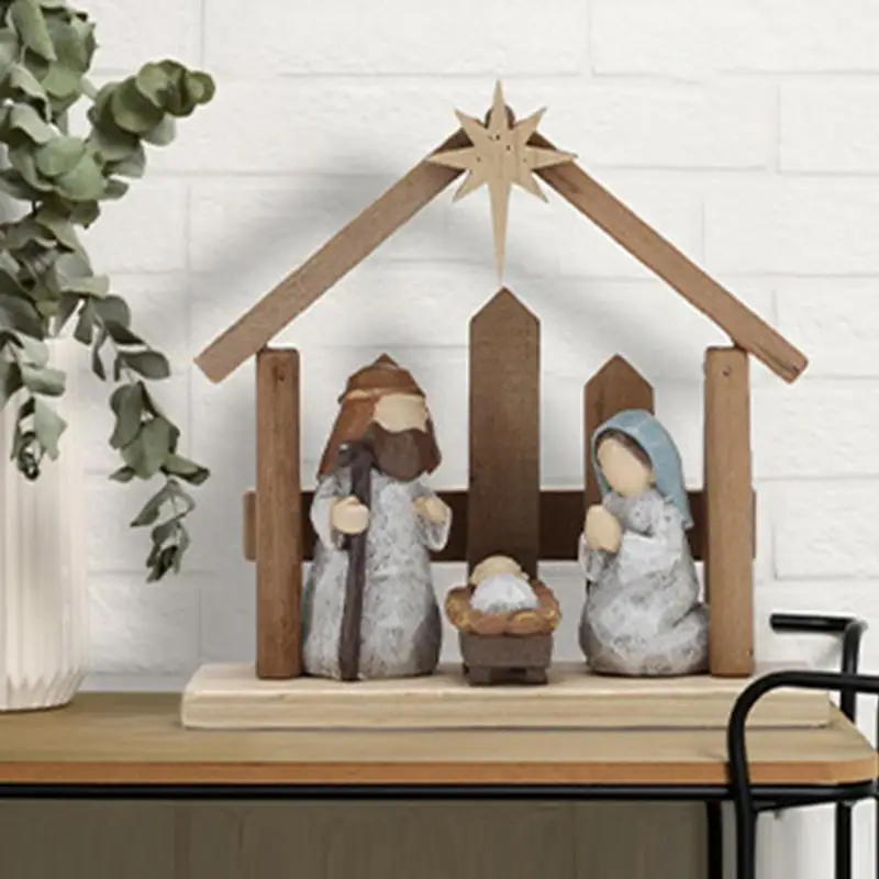 Nativity Scene Statues Jesus Birth Figurines Desk Ornament Christmas Nativity Religious Tabletop Holiday Figures