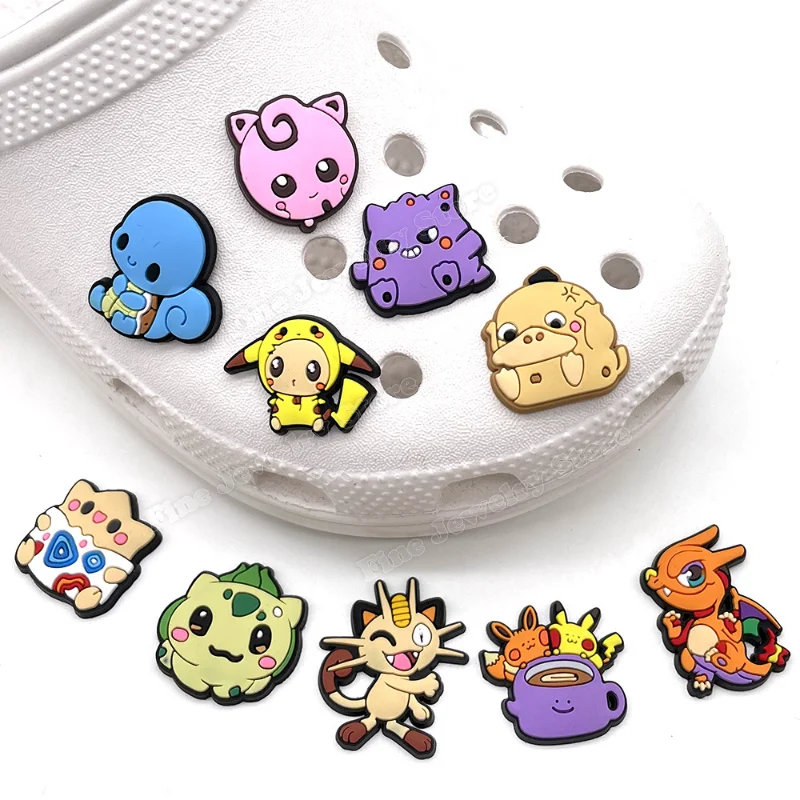 Anime Pokemon Shoes Buckle Cute Crocs Charms PVC Pikachu Gengar Psyduck