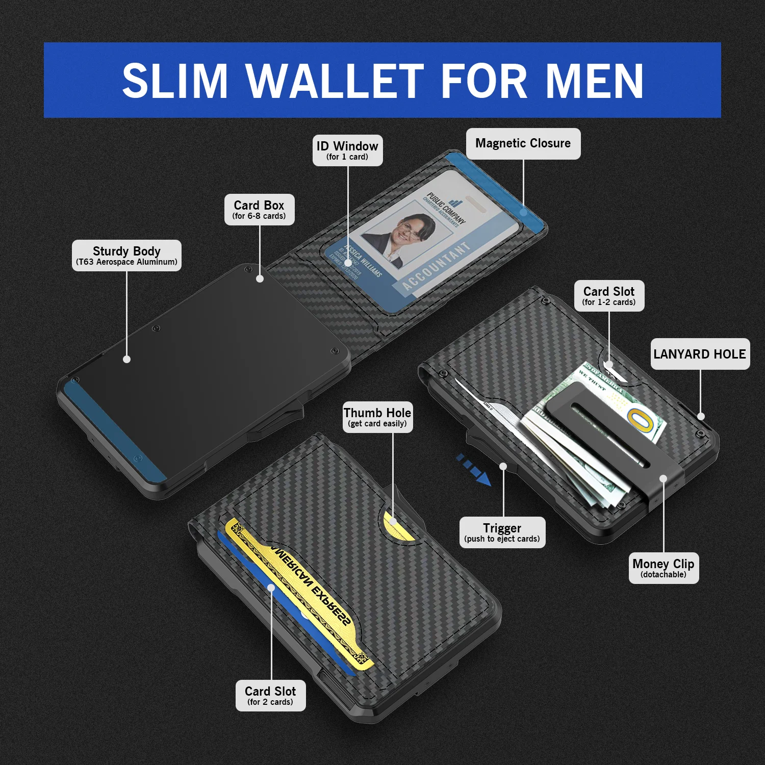 Lue's House Metal RFID Wallet for Men - 12 Card Slim Wallet with Pop-Up Anti-Theft Money Clip Minimalist Thin Design - Image 2