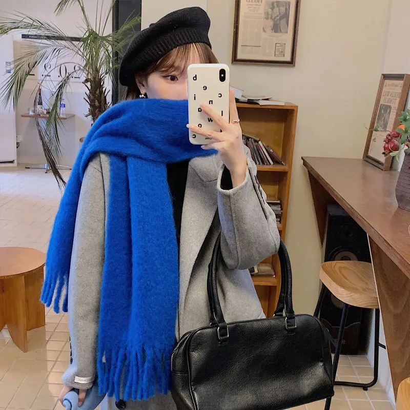 Winter Female 17-color Solid Color Blended Tassel Scarf All-match Solid Color Keep Warm Imitation Cashmere Outdoor Long Shawl