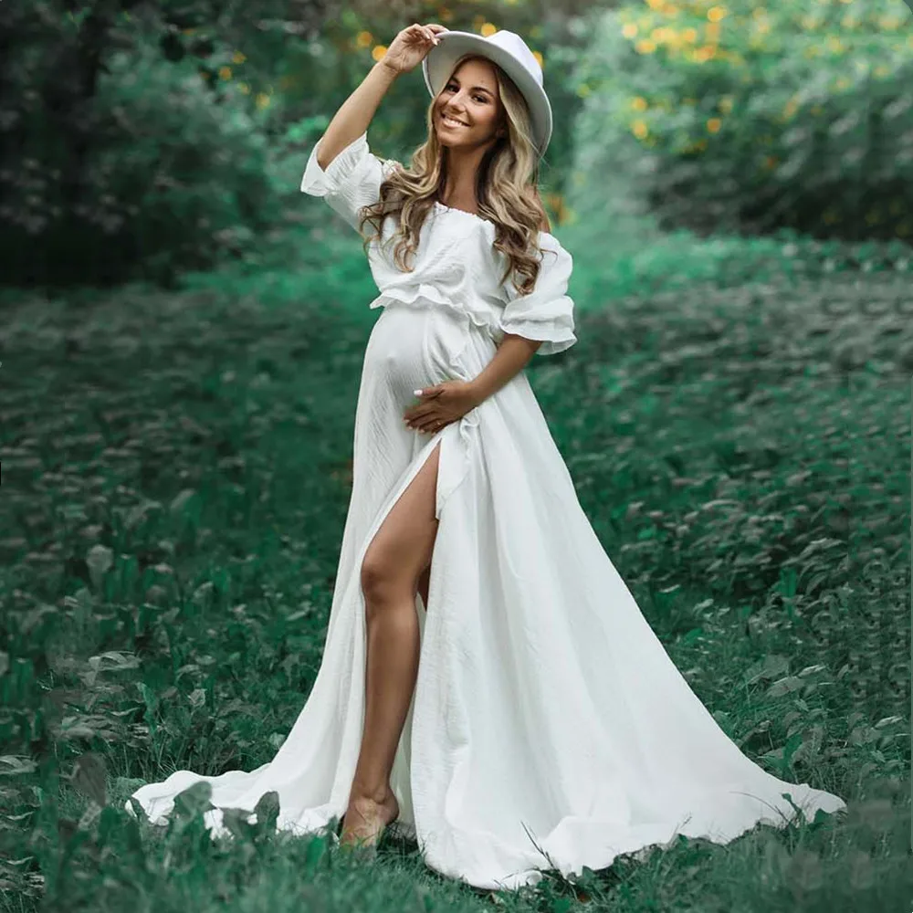 Boho Wedding Dress,boho Maternity for Photoshoot Dress,off Shoulder Maxi  Dress,ruffle Wide Sleeve Maxi Dress,cotton Plus Size Maxi Dress. 