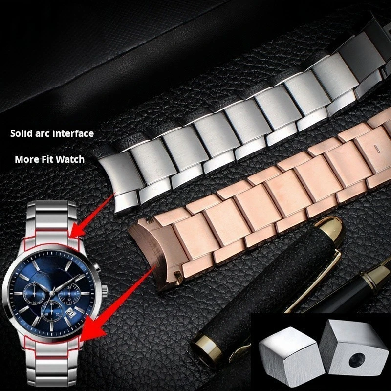 Men's 22mm Curved End Solid Stainless Steel Metal Watch Strap Bracelet