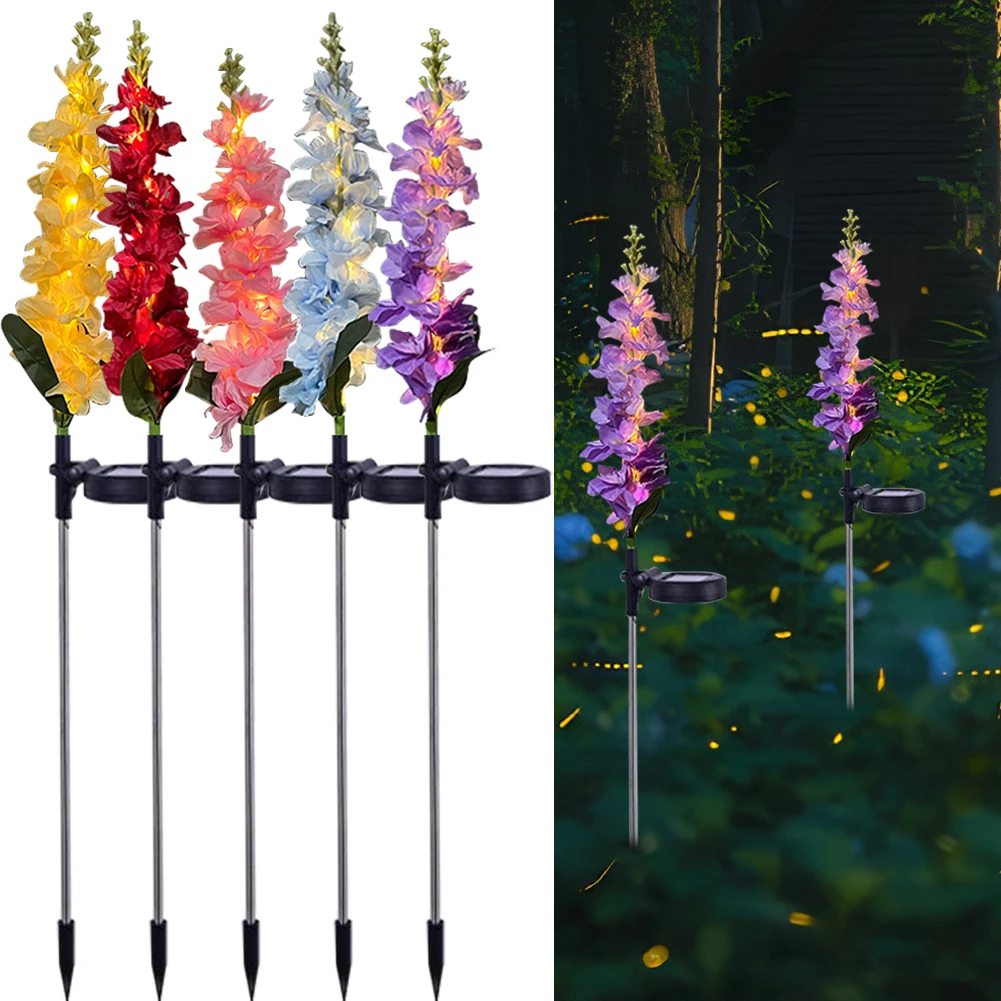 태양열 정원 조명, 방수 태양열 Delphinium 꽃 조명, 마당 정원 장식 선물, 2 개