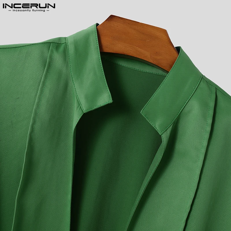 INCERUN 남성 셔츠 패션 솔리드 컬러 탑 V 넥 빈티지 남성 의류 파티 탑 streetwear 특대 여름 봄 블라우스 이미지 5