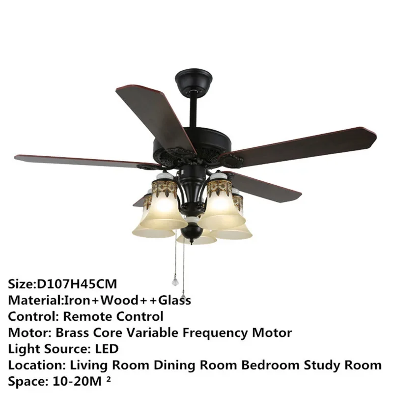 APRIL European Luxury LED Fan Light American Retro Living Room Restaurant Bedroom Ceiling Fan Light Remote Electric