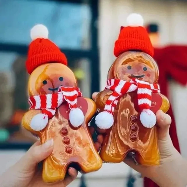 Cute Gingerbread Man Drinking Cup Portable Shaker Drink Bottle Christmas  Tree Cookie Packaging Boxes Milk Tea Water Bottle Gifts