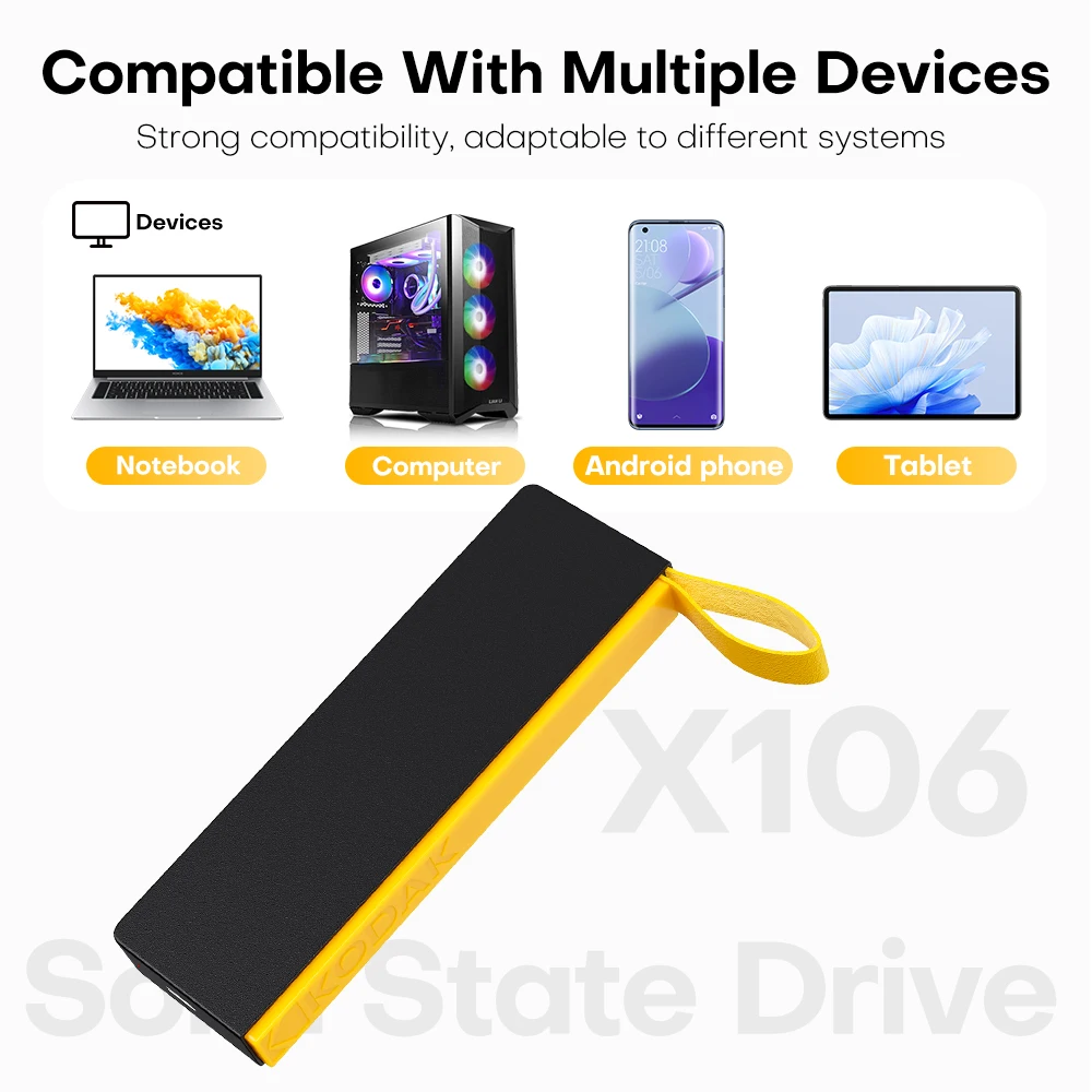 코닥 X106 휴대용 외장 SSD 2T 500MB/S 고속 PSSD 1T 256G USB3.1 타입 C 외장 솔리드 스테이트 드라이브 노트북 맥북용