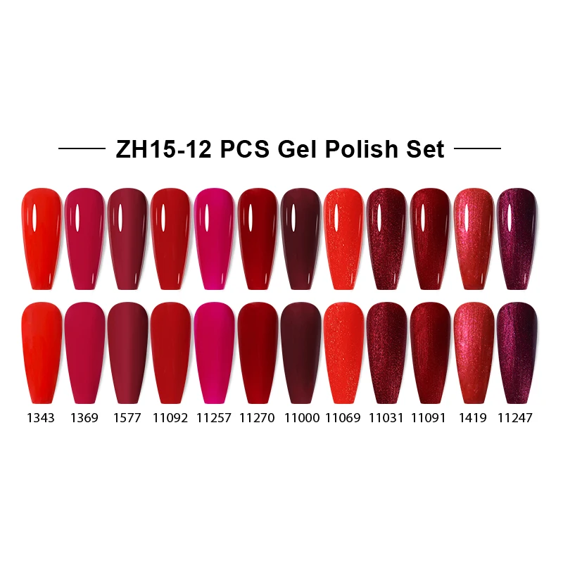 NAILCO UV 젤 네일 광택제, 레드 핑크 컬러, 네일 아트 래커, LED 젤 바니시 젤락, 흡수 글리터 네일 젤 광택제, 12 개/세트, 15ml