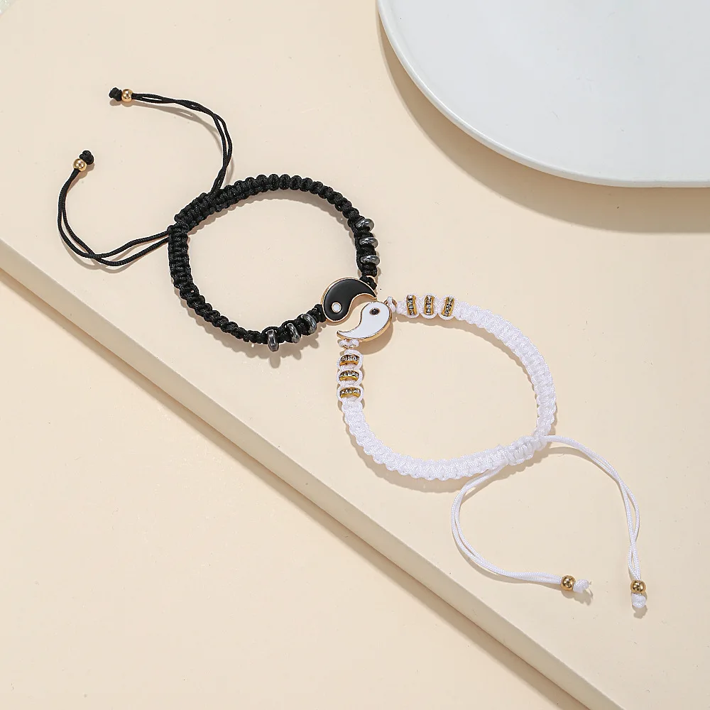 Yin Yang Couple Bracelets - Handmade Adjustable Friendship Bangles for Lovers