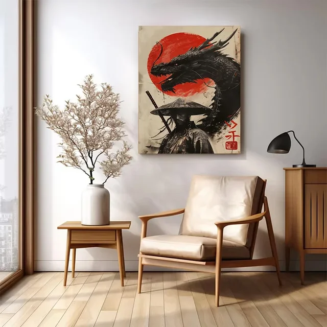 Peinture sur toile vintage pour chambre à coucher, samouraï japonais, bonsaï, nichoir, affiche d'art imprimée, galerie murale, art mural décoratif 5