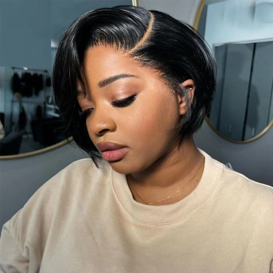 SQUARELINE☆Pixie Pixie Cut Wig Transparent Human Hair Straight Short Bob Wig
