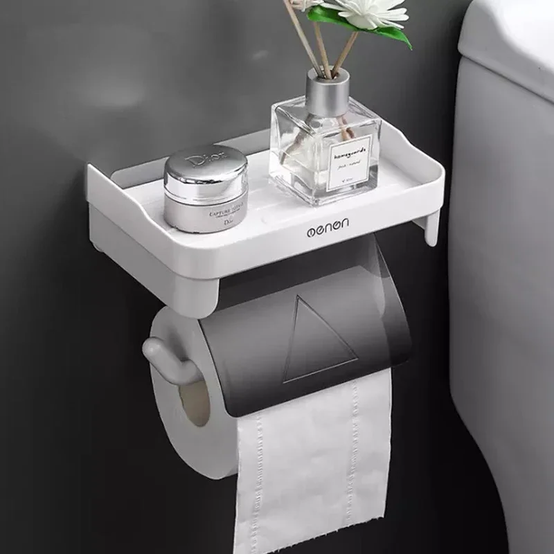 Tissue Holder Tissue Organizer Wall-mounted Waterproof Multifunction Without Drill Top Sundries Storage Bathroom Accessories Toilet Shelf
