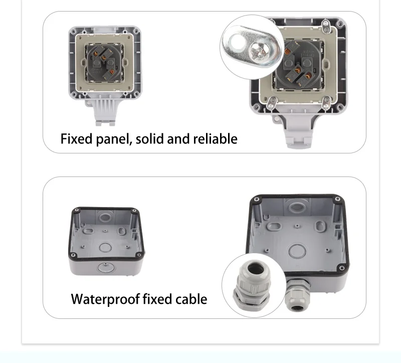 IP66 EU Outdoor Wetterfeste Steckdose mit geerdeten 250 V Für Home Schalter USB Deutschland Standard Wasserdichte Box – Detail 8