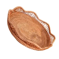 Light Brown Rattan Fruit Basket Handwoven Tray Storage Container Wicker Weaved Basket Home Storage Baskets ganization 1