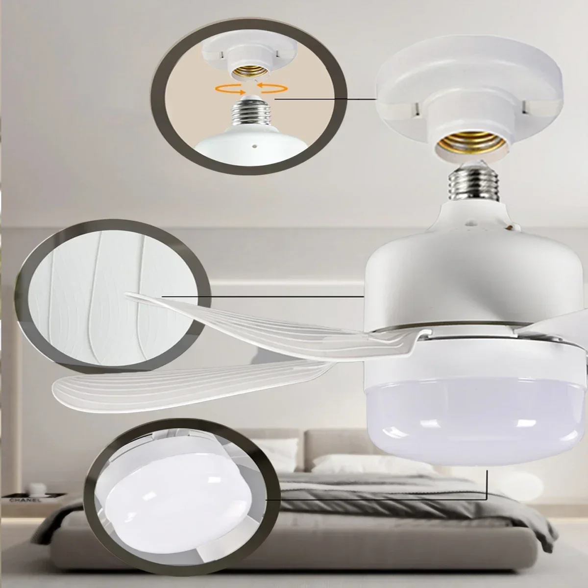 New E27 Modern Smart Wireless Fans Silent Ceiling Fan LED with Light Remote Control Dimmable Lighting for Bedroom and Livingroom