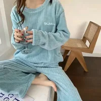 Ensemble pyjama en velours pour femmes, haut ample et pantalon à taille élastique, costume chaud en laine pour la maison, décontracté, automne hiver 2023 2