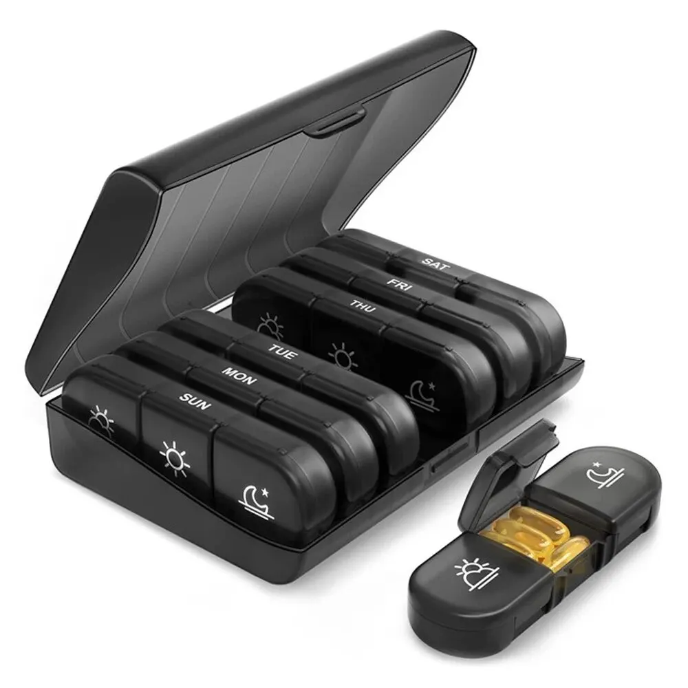 7 Days pill organizer Weekly Tablet Holder Storage Organizer Container Case Pill Box Splitters Black Case Organizer