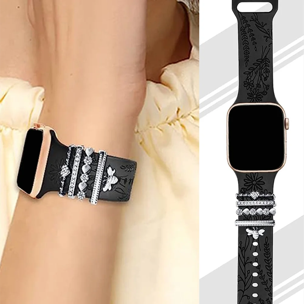 Rhinestone Watchband Ring Loops Nails Studs Watch Strap Charms Decorations 5pcs Compatible With IWatch Series watch strap charms watch band ornament