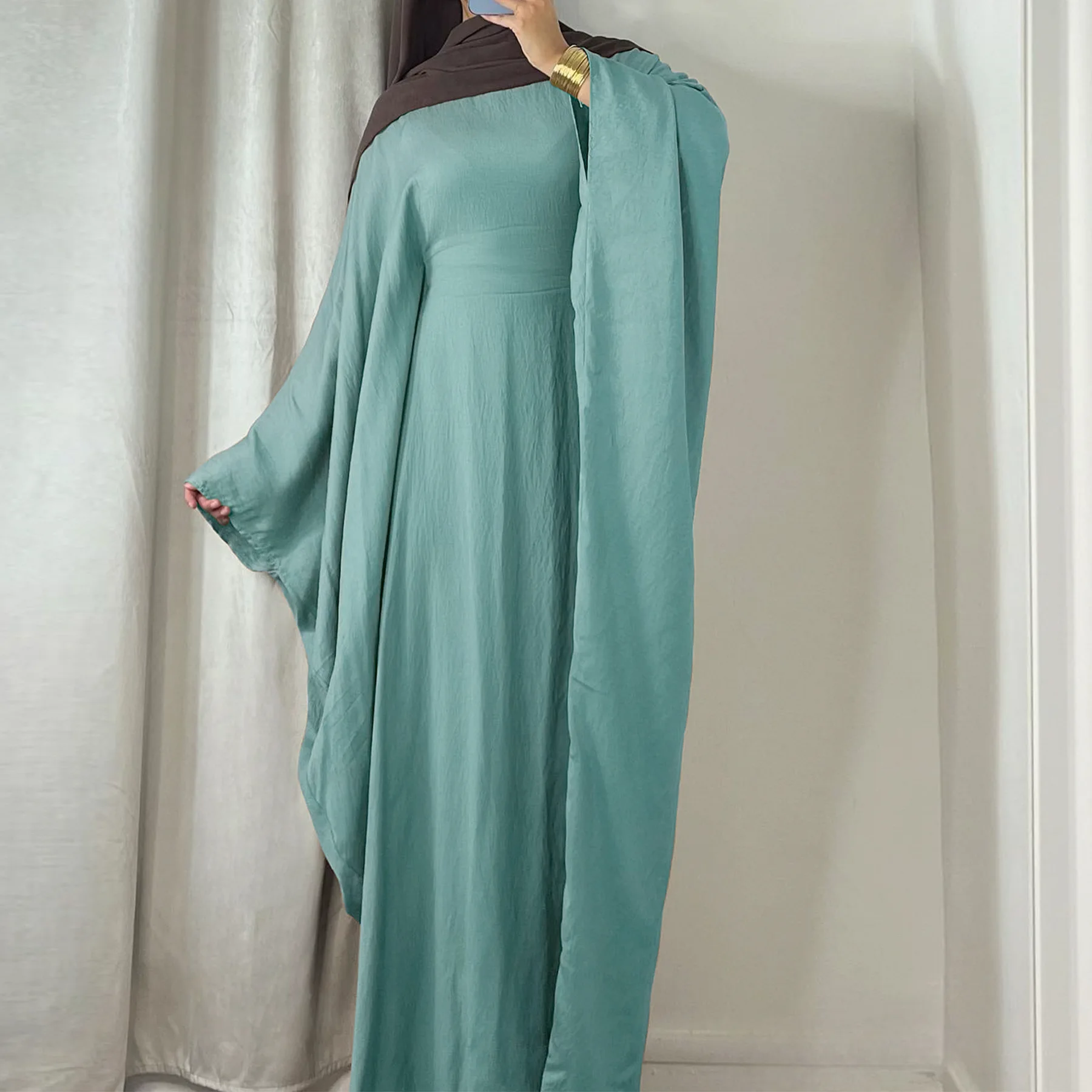 

Muslim Abaya Butterfly Sleeve Ramadan Eid Long Dress Inside Belt Women Party Gowns Dubai Turkey Kaftan Islamic Clothing Dresses