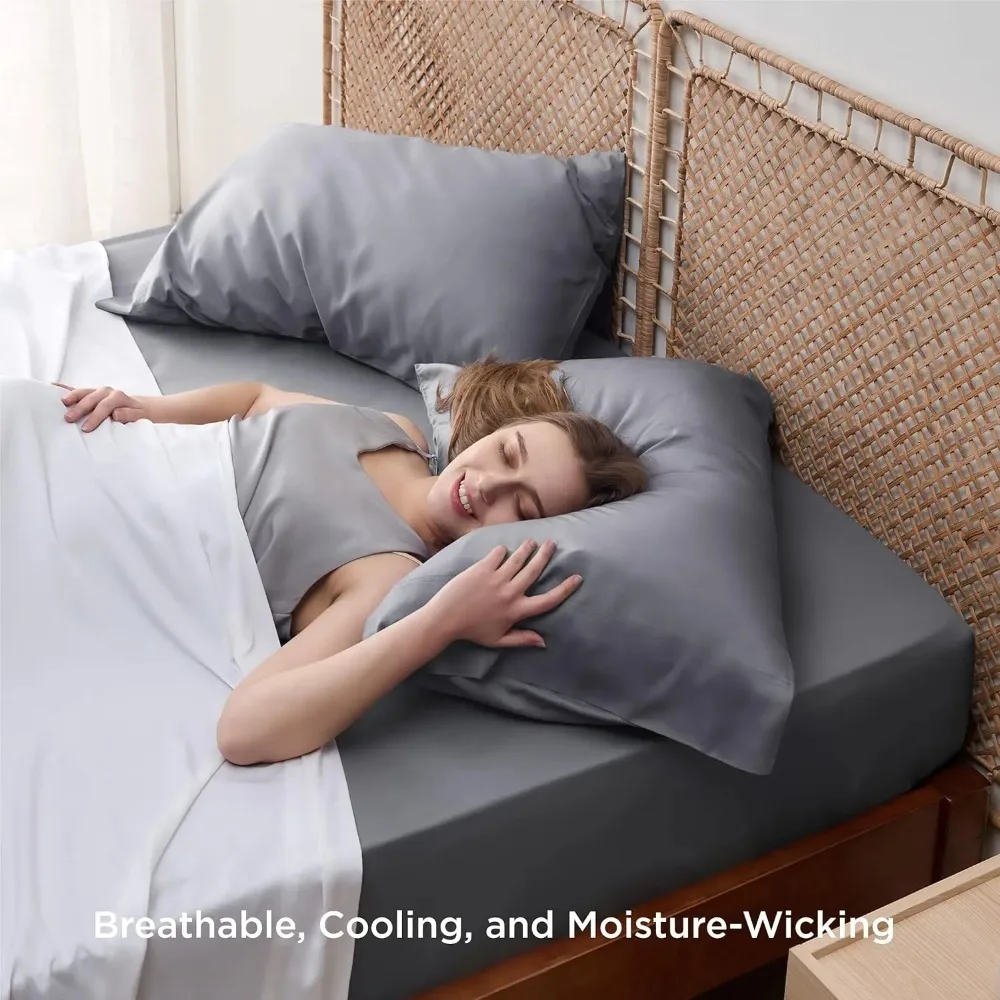 Bedsure Cooling Pillow Cases Queen - 100% Rayon Derived from Bamboo Dark Grey Pillowcase 2