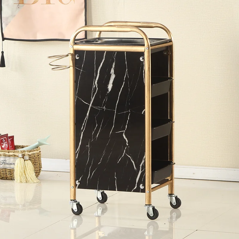 Tool Cart Retro Metal Cosmetologist Trolley Mobile Pulley Beauty Salon Cart Multi-level Classification Barber Trolley Wild Scene