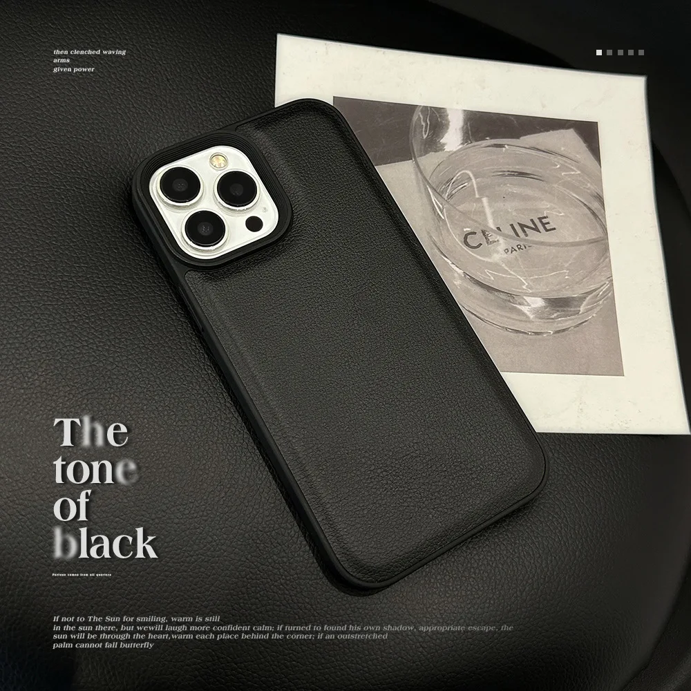 Premium Black Leather Grain Phone Case For iPhone15 14 13 12 11 Pro Max  TPU Fall Prevention Case Cover New Products