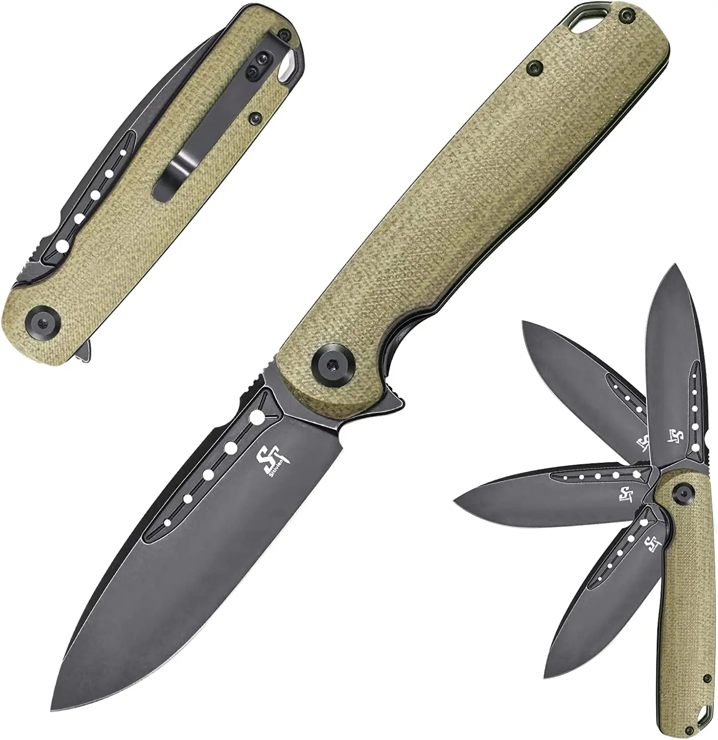 

Sitivien ST131 Pocket Folding Knife,D2 Steel Blade ,G10/ Micarta Handle EDC Folder for Working Camping Survival Home Using Tool