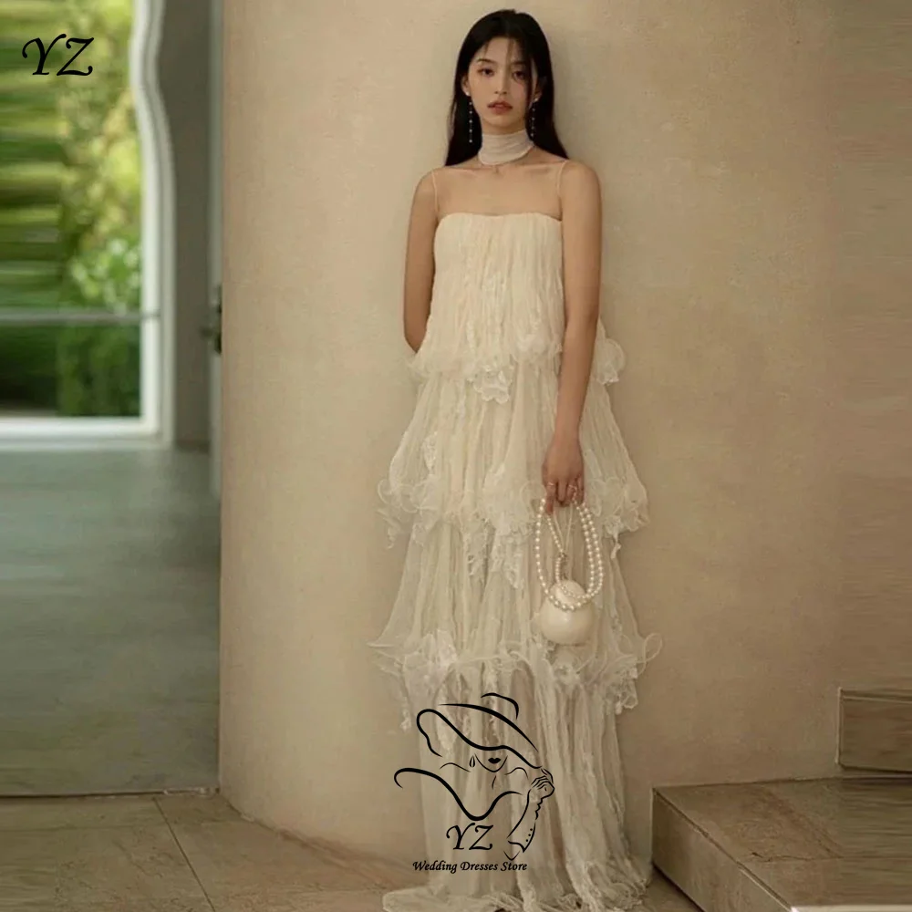 YZ Luxury Korean Wedding Dresses Wavy Romantic Spaghetti Straps Bridal Reception Dress Customized Party Gown Photo Shoot 