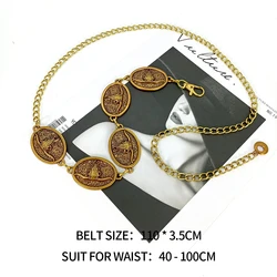 Vintage Silver Chain Belt with Sun and Bull Coins - High-Quality Punk Corset Waistband (Golden Bul Belt)