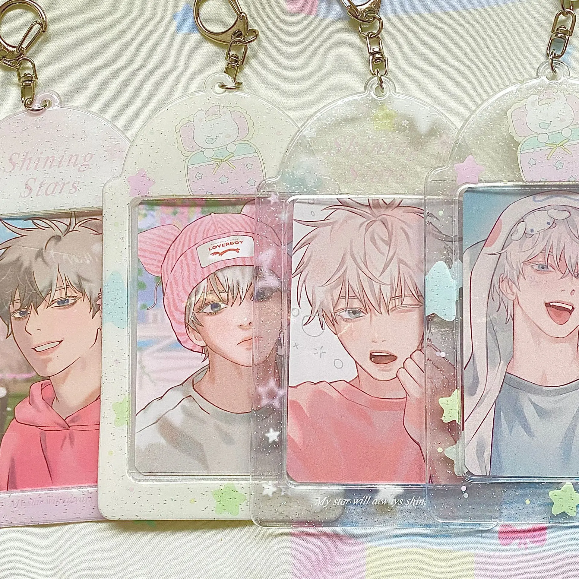 Steve y2K Star Transparent Glitter Card Holder Cute Sleeping Bear Card Holder Keychain Anti-Lost