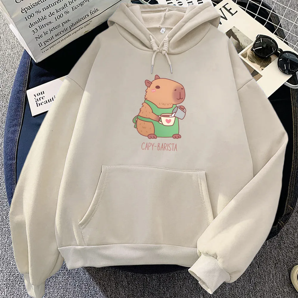 Cute Capybara CAPY-BARISTA Graphic Hoodies Women/Men Clothing Moletom Feminino Long Sleeve Winter Soft Sweatshirts Kawaii Print