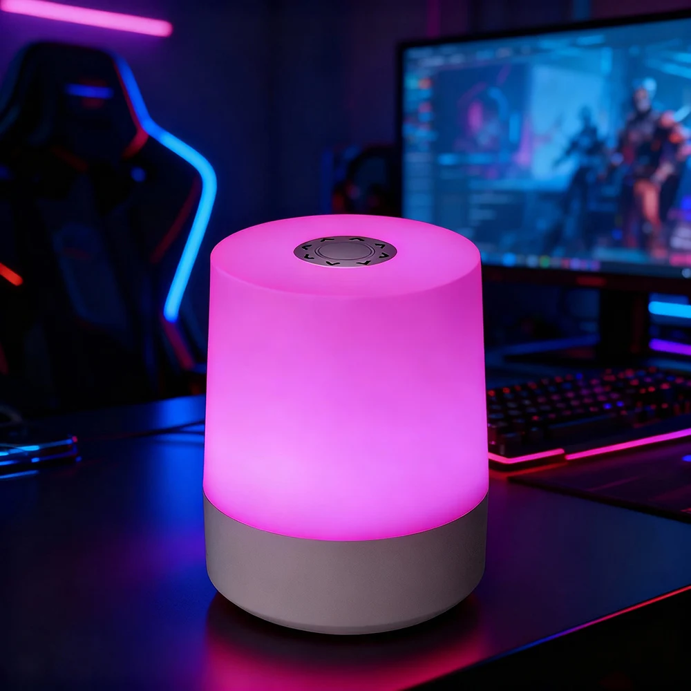 Contemporary Style LED RGB Night Light Soft Glow Multicolor Cylinder Design Touch Control Rechargeable Bedside Lamp for Home