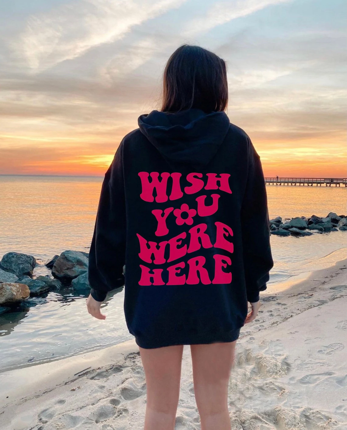 Sudadera con capucha de Wish you were here para mujer, con eslogan moda, cita informal de youngs grunge ropa de estilo callejero para fiesta AliExpress