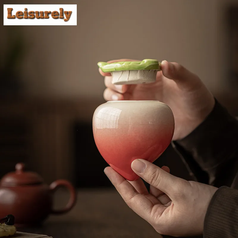 Longevity Peach Tea Box Organizer Moisture-proof Antique Storage Tank Containers Tea Caddy Cafes Accessories Decoration Supplies