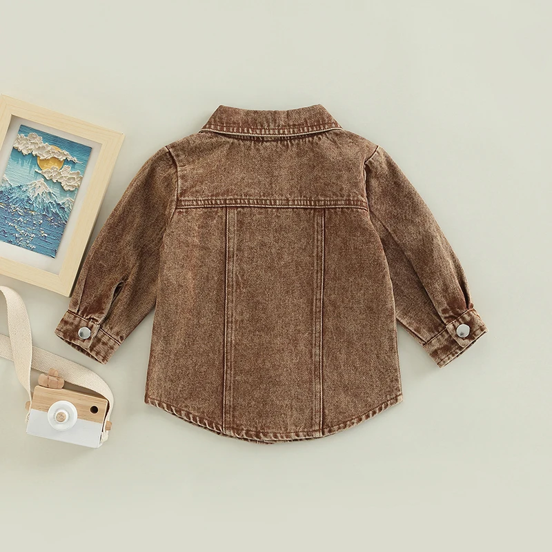 1-5Y Fashion Kids Boys Autumn Shirts Jacket Denim Solid Long Sleeve Single Breasted Pocket Coats kids jackets
