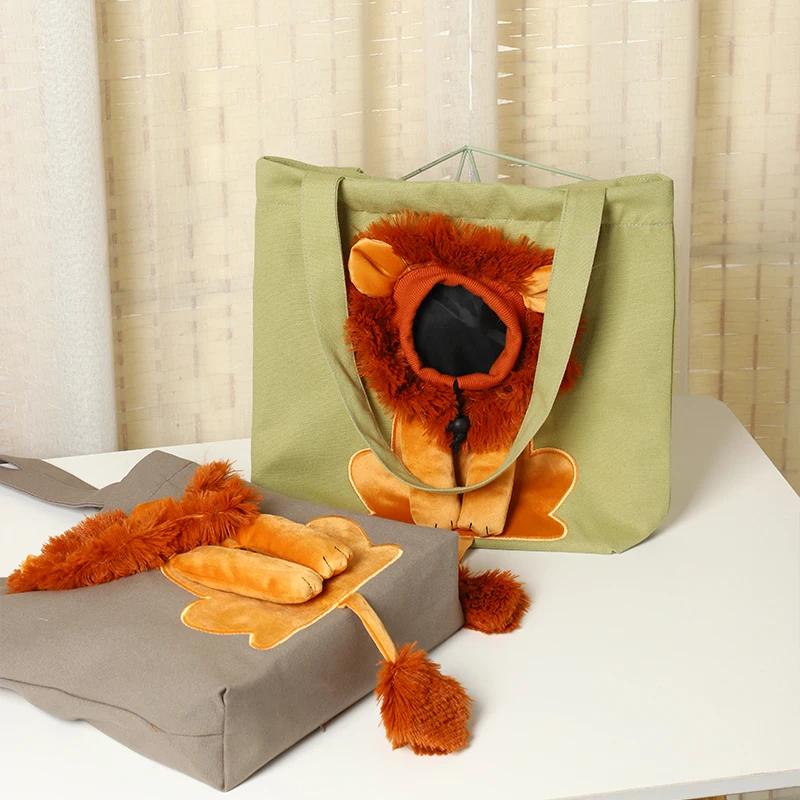 Creative Cat Carrier Bag With Lion Head Design Canvas Bag With Hole Pet Carrier Cat Puppy (A4810)