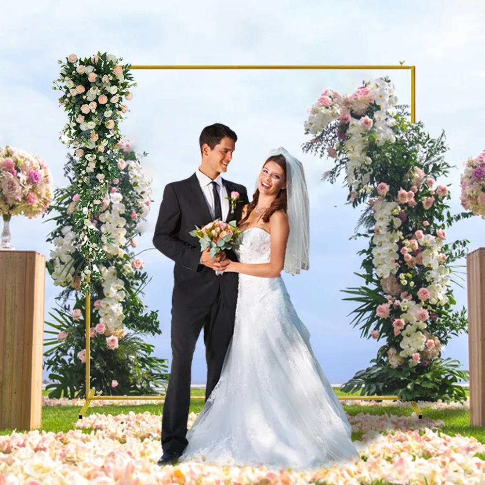 2x2m/6x6,6Ft Metall-Hochzeitsständer Goldener Hintergrundrahmen, Quadratische Halterung für Hochzeit und Geburtstagsfeier, Dekorationshalter, Fotohintergrund – Detail 3