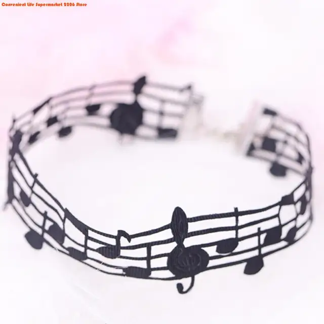 Collier court noir fait à la main avec un design unique de notes musicales, bijoux pour femmes à la mode et aux amateurs de musique 1