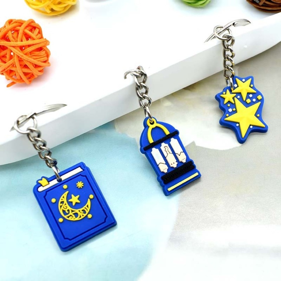 1pc Happy Eid Mubarak Muslim Keychain Ramadan Festival Art Pattern Islamic God Allah Symbol Glass Gem Handmade Key Chain
