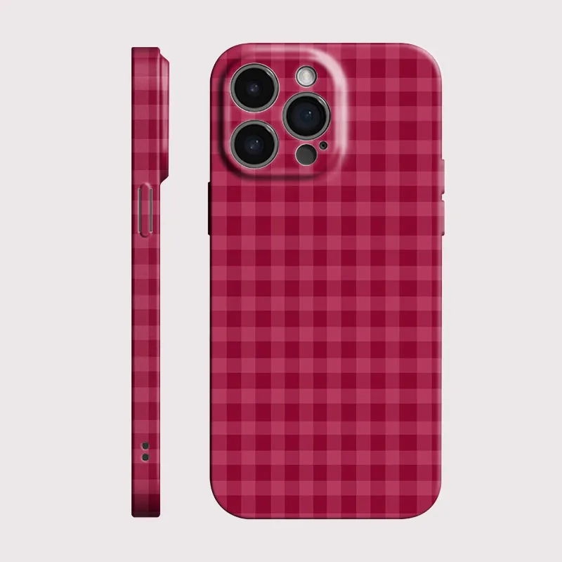 Retro Red Grid Pattern Hard PC Phone Case Cover