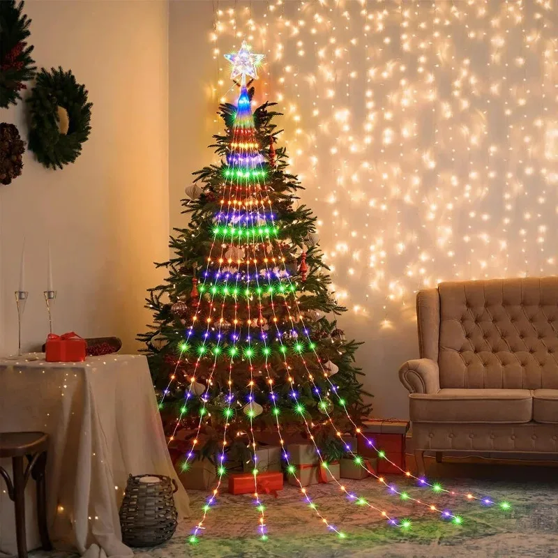 Solar-Powered LED Star String Lights for Outdoor Christmas Decoration