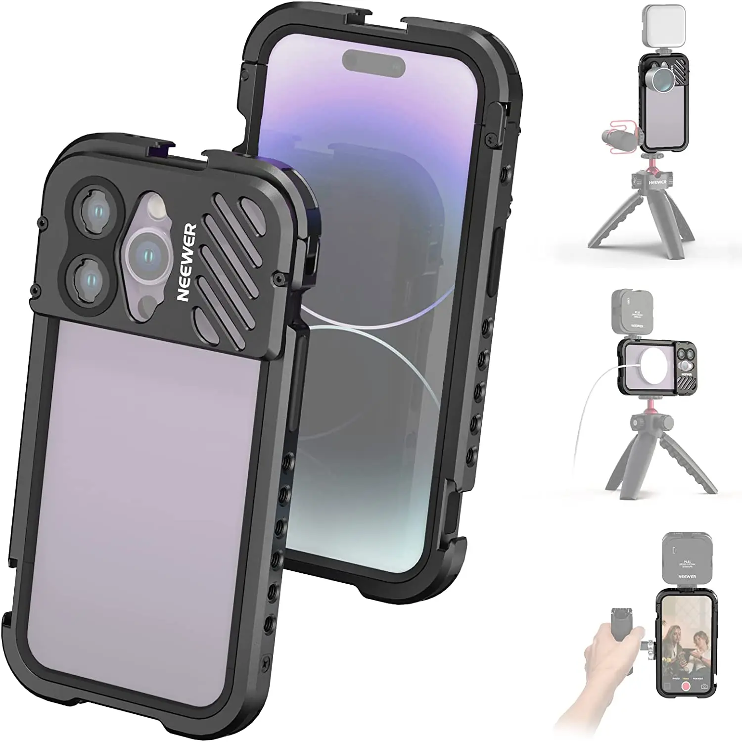 neewer-phone-cage-for-iphone-14-pro-aluminum-alloy-smartphone-video-rig-phone-stabilizer-compatible-with-m-lens-mount