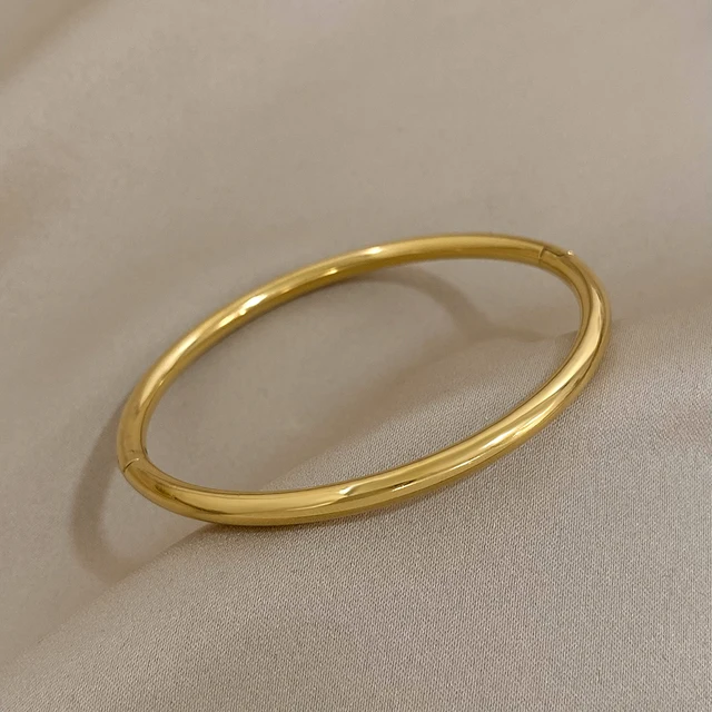 Greatera Waterproof Polished Stainless Steel Cuff Bracelet Bangles for Women Gold Plated Smooth Metal Openable Bracelets Jewelry 4