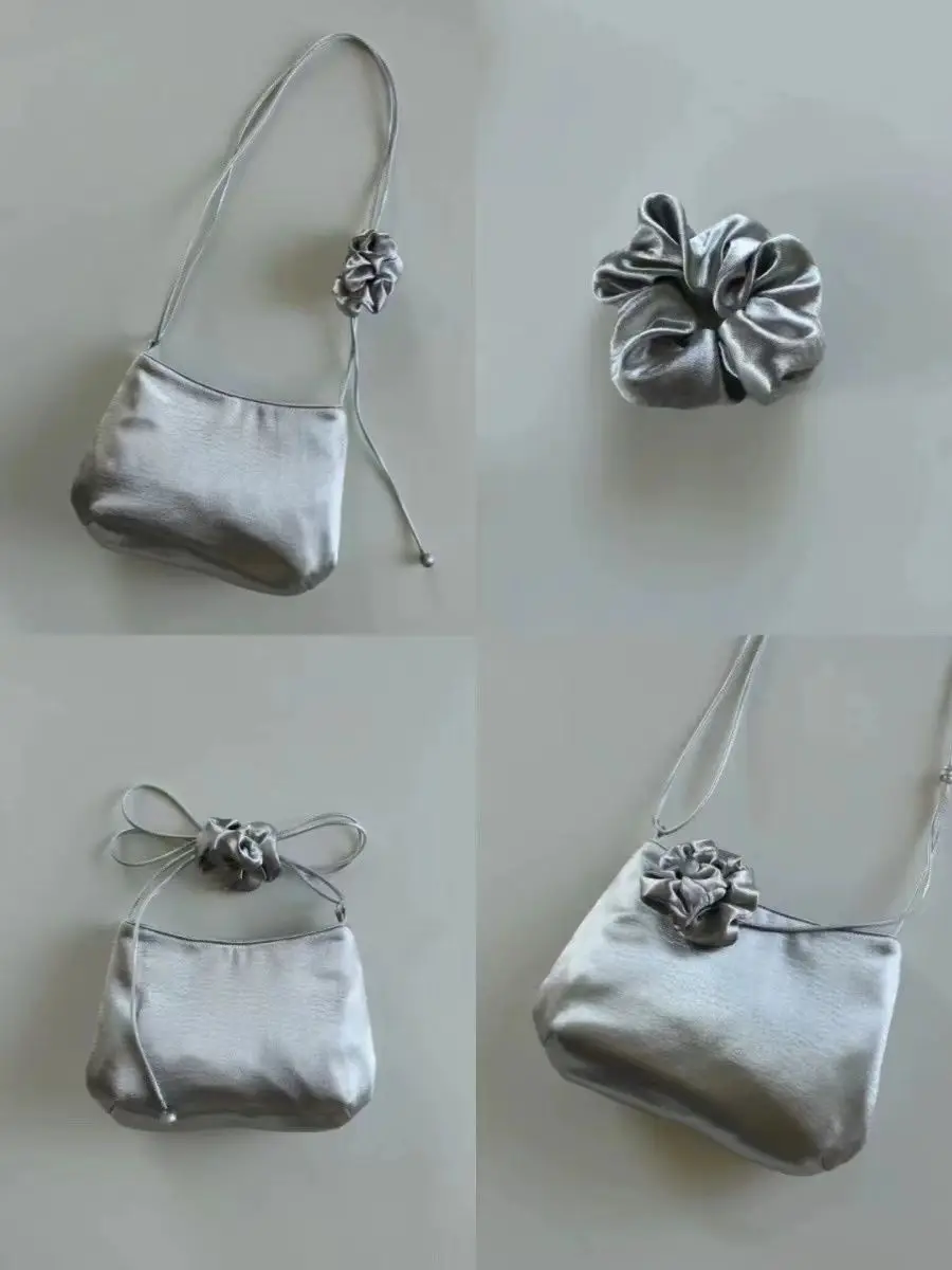 JIAERDI Retro Silver Satin Bucket Bag Purse Women 2024 New Trendy  Shoulder Crossbody Bags Ladies Vintage Hot Girls Mini Bag Y2k