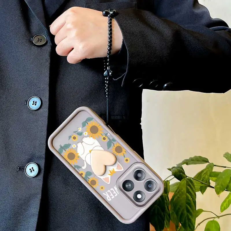 3-Piece Set: Happy Cat Phone Case with Lanyard and Craft Embellishments