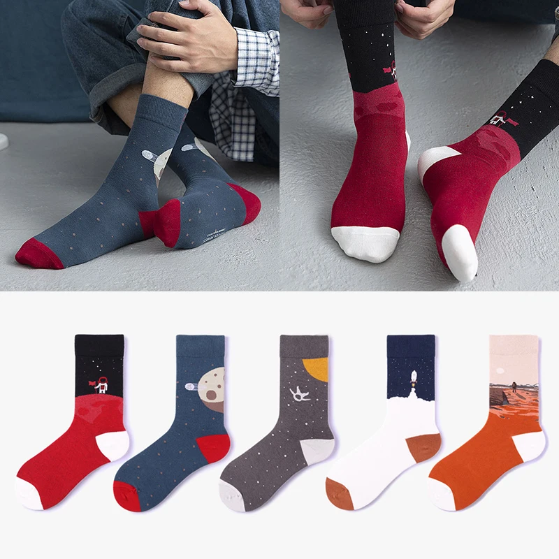 

Носки мужские, весна-лето, с изображением астронавтов