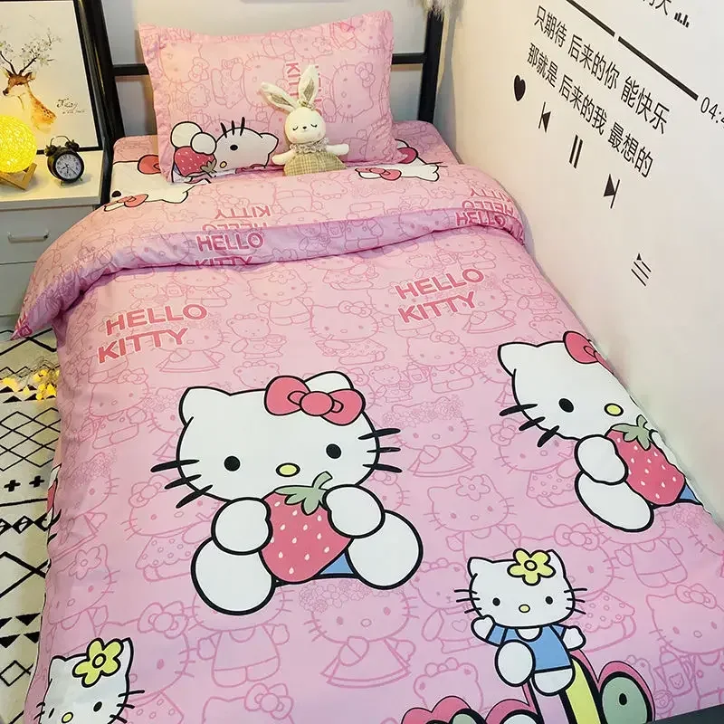 Hello Kitty pamuk yorgan yatak setleri kraliçe ev phome Sanrio sevimli çarşaf karikatür 3/4 adet yatak nevresim yatak yatak örtüsü seti