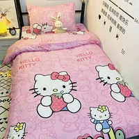 Hello Kitty Cotton Comforter Bedding Sets Queen Home Ptinted Sanrio Cute Bed Sheets Cartoon 3/4PCS Bed Comforters Bed Cover Set 1