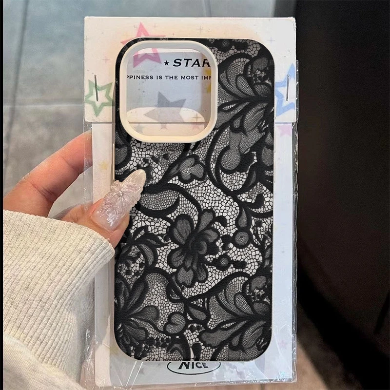 Elegant Lace Pattern Lychee Texture Silicone Phone Case
