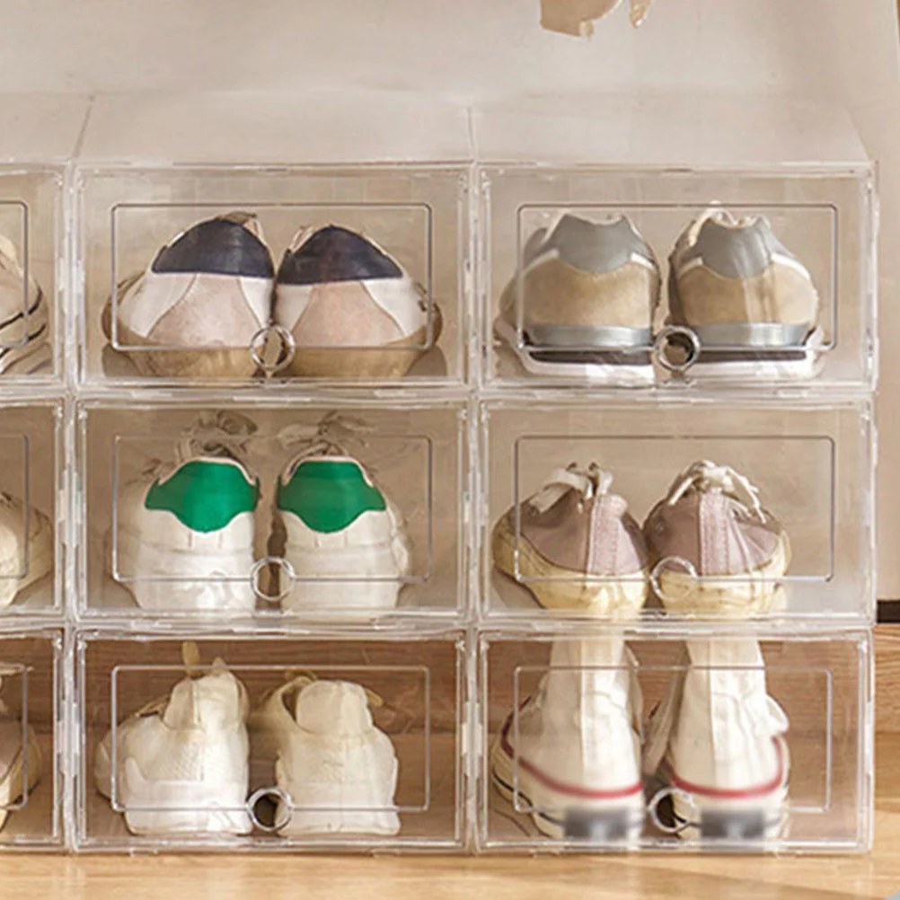 

4pcs Clear Sneaker Organizer Box Stackable Shoe Storage Box Organizer with Lid